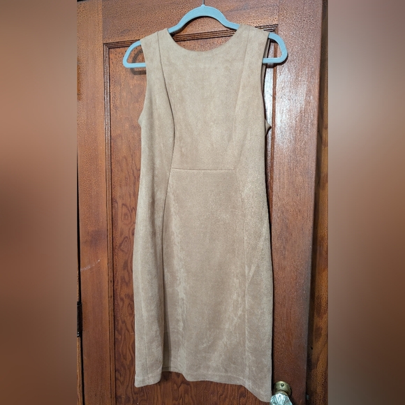 Calvin Klein Faux Suede Sheath Dress Tan Size 8 - Picture 1 of 6